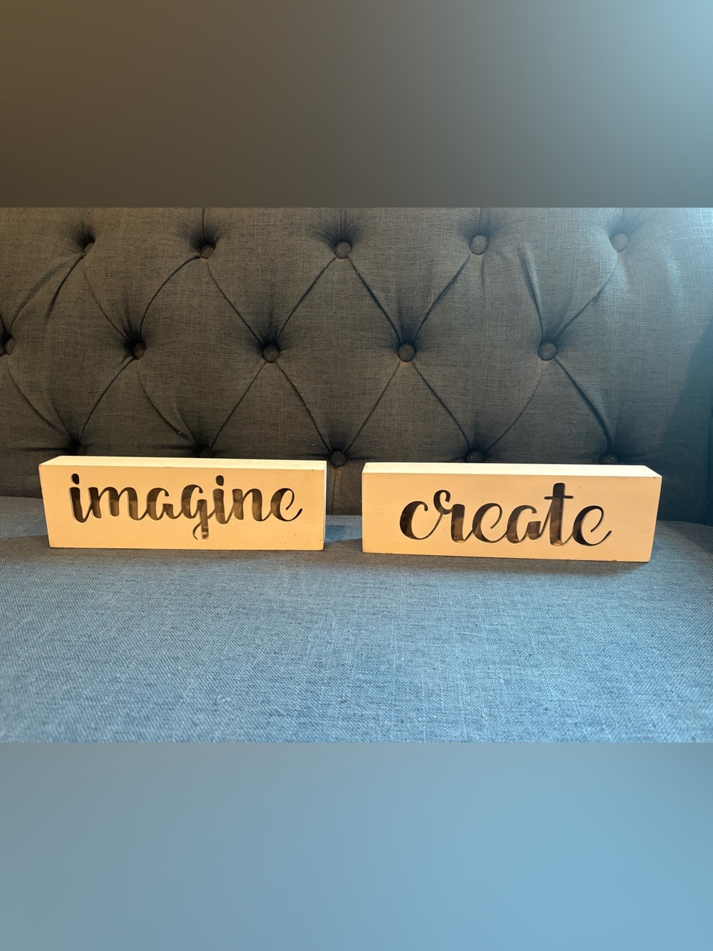 Decorative 'Imagine' & 'Create' Wooden Block Set - Ivory Cream Artist Blocks